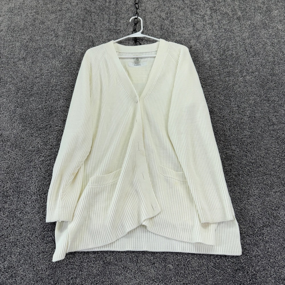 Yarnworks Cardigan Womens Tall Large White Ribbed Knit V Neck Button Front